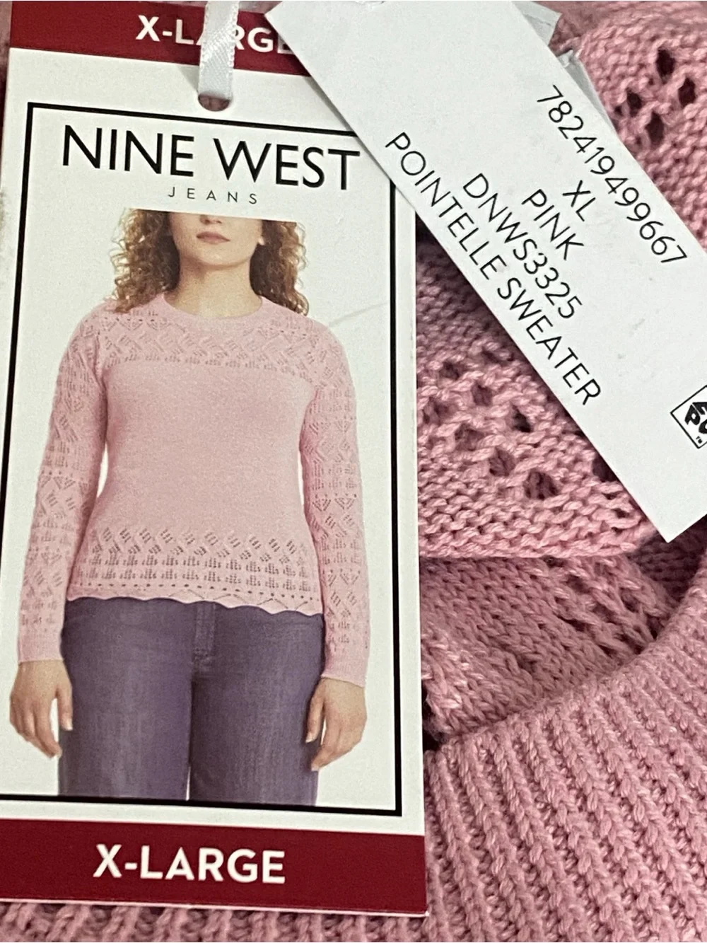 Nine West NWT Coquette Fairycore Soft Open-Knit Rose Color Sweater Top XL